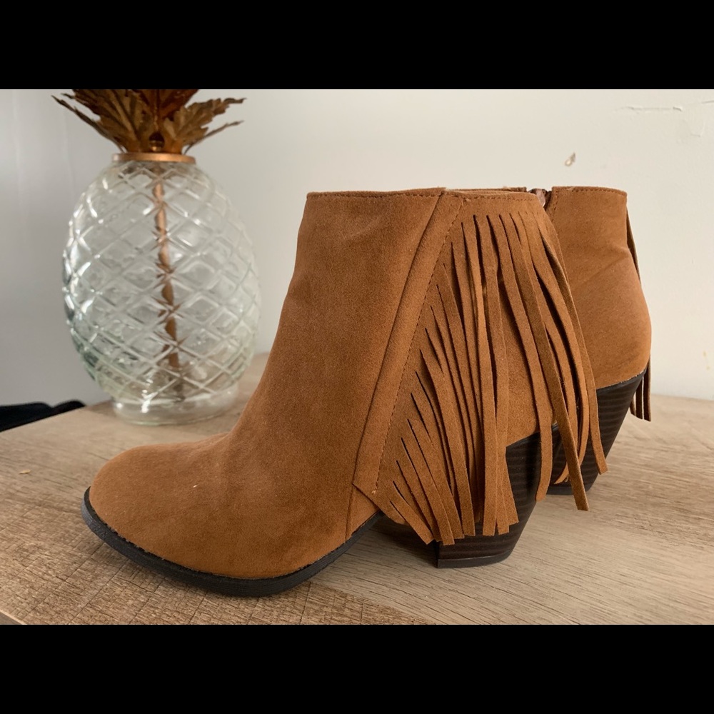 Brown Suede Fringe Ankle Boots